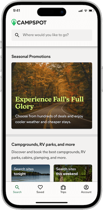 Campspot app on iOS and Android