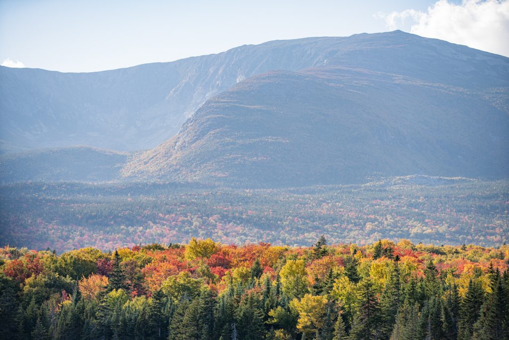 Views of the Appalachian mountains and fall foliage in Baxter State Park in Northern Maine.