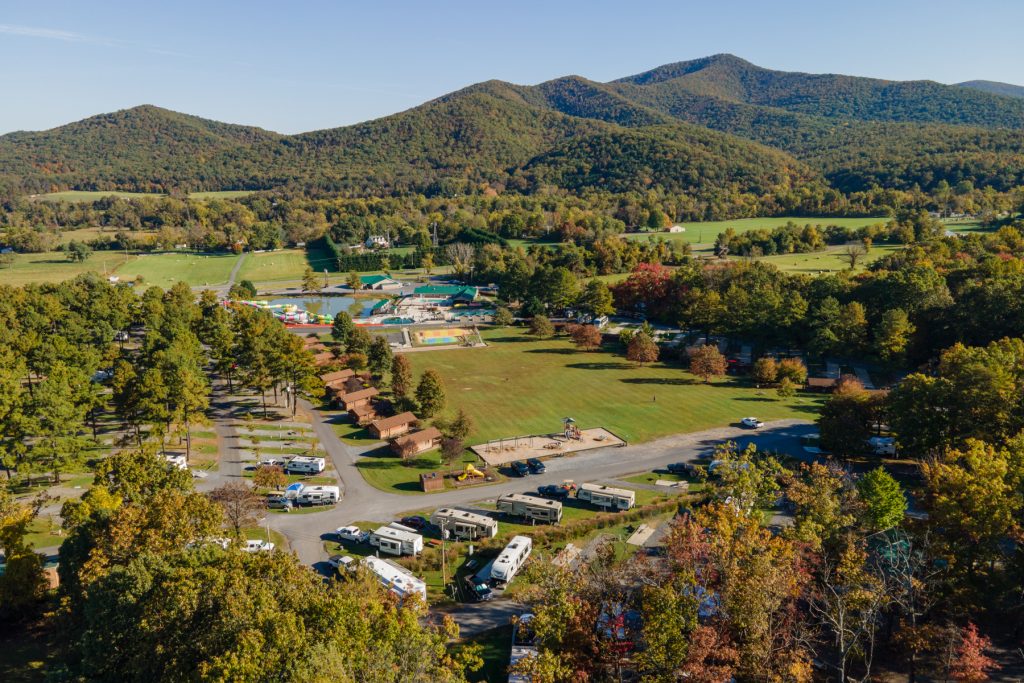 An aerial image of Yogi Bear's Jellystone Park in Luray, Virginia.