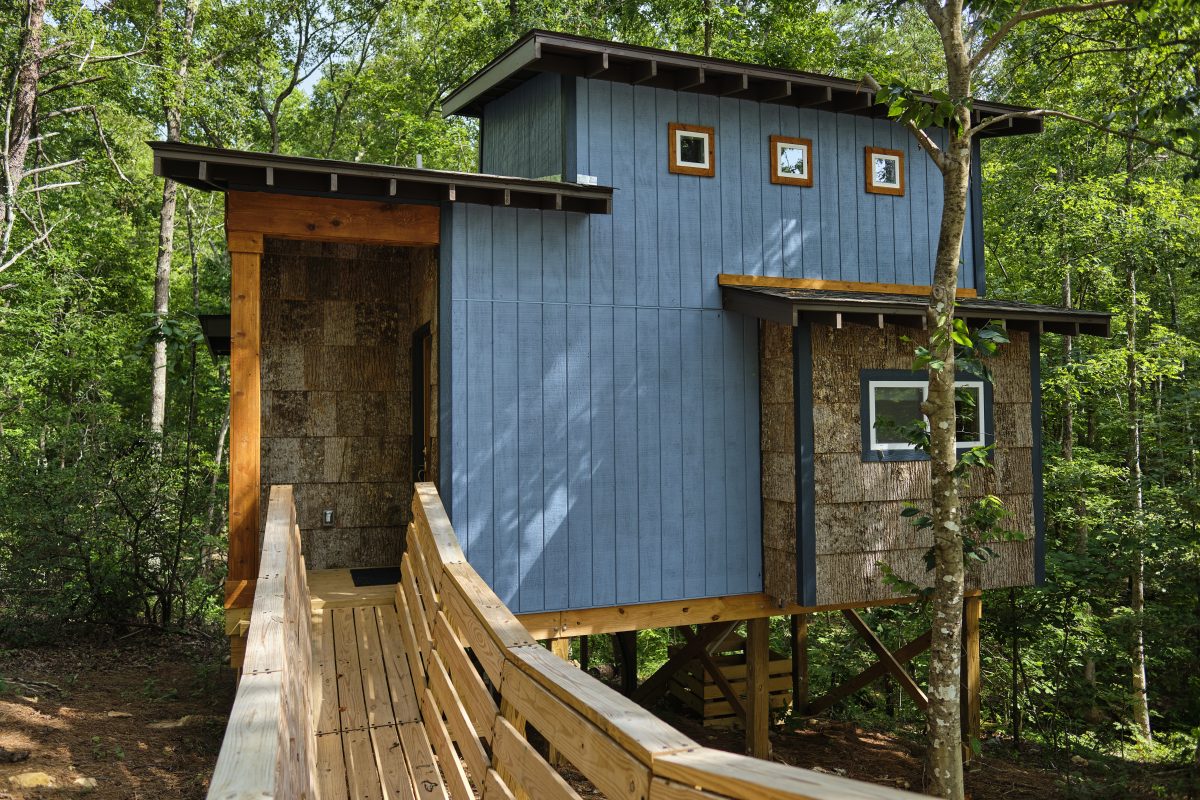 Bohemian Treehouse nestled in the Blue Ridge Foothills at Emberglow Outdoor Resort. 