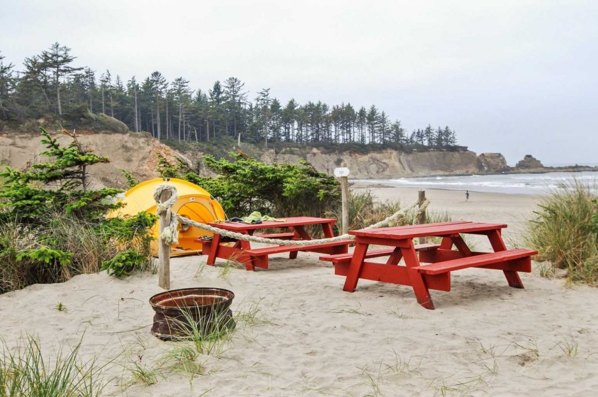 Beachfront tent camping site at Oceanside RV Reosrt and Campground.