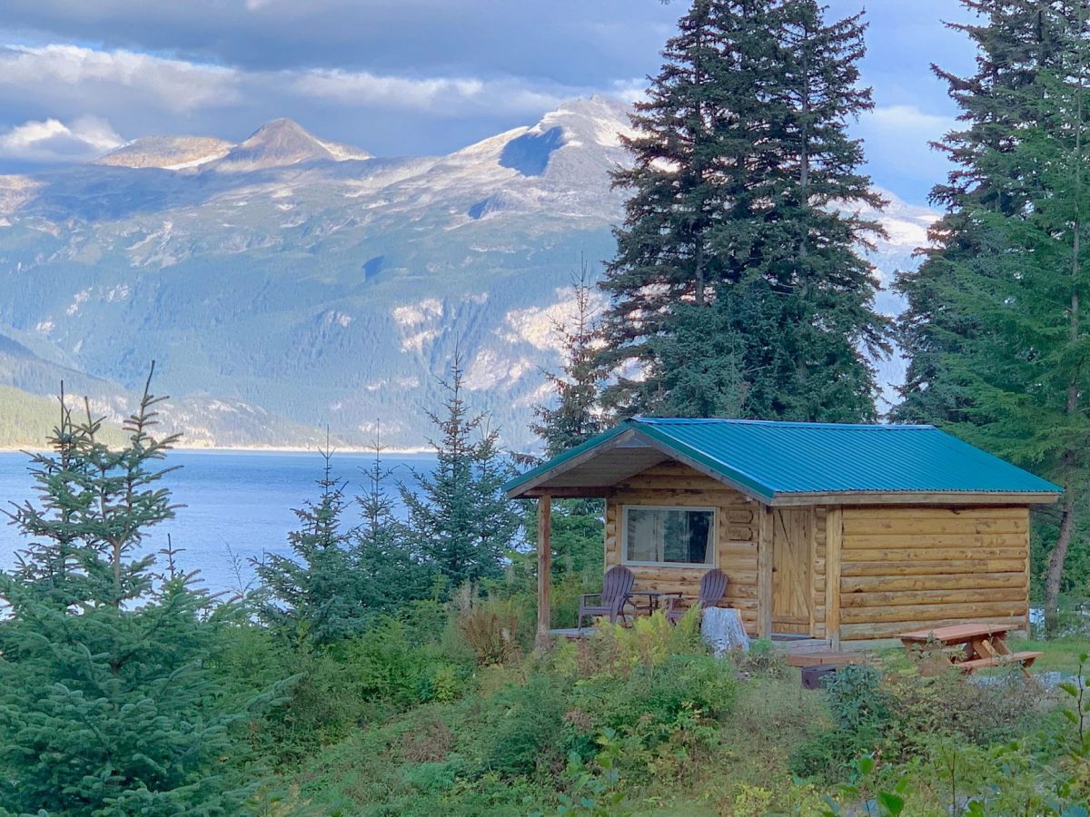 Eagle Nest Cabin at Salmon Run Campground & Cabins with view of Takshanuk Mountains and Chilkoot River.