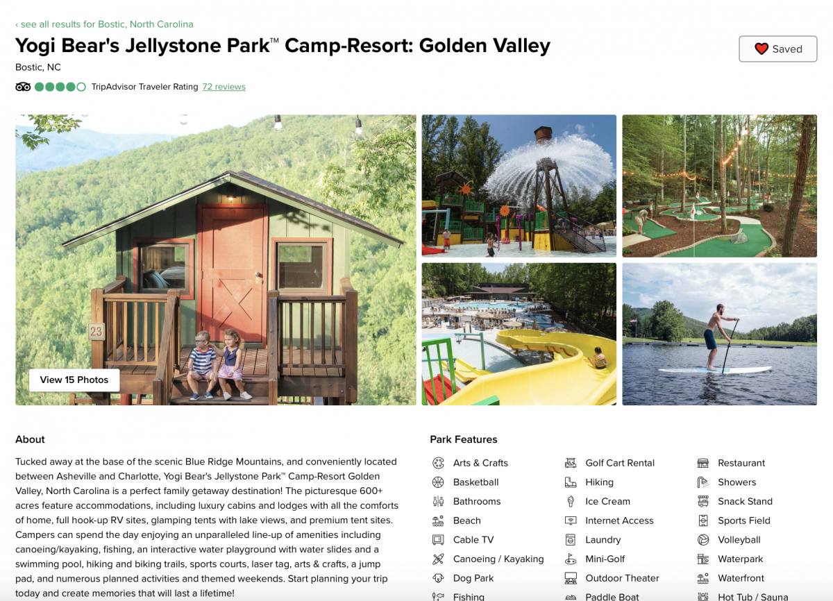 Golden Valley landing page on Campspot.com