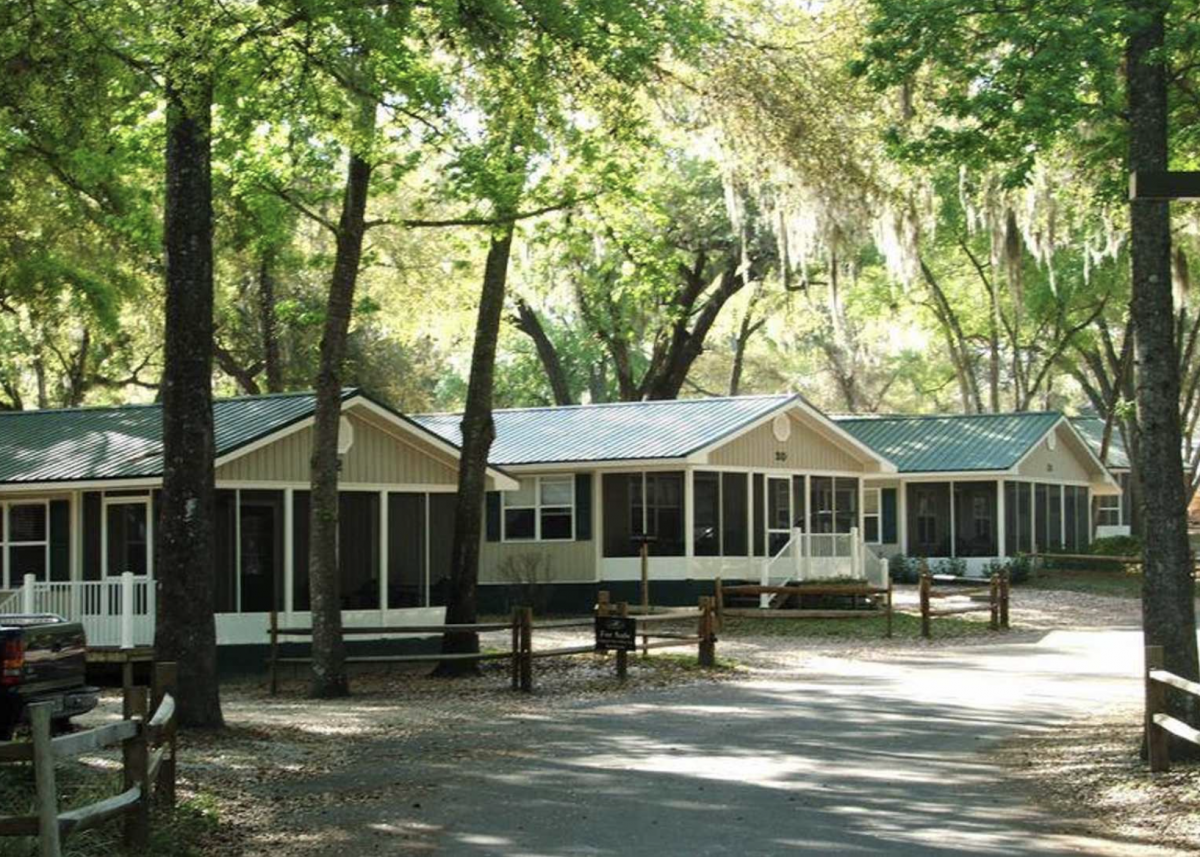 Cabins tucked in the trees at Elite Resort at Salt Springs.