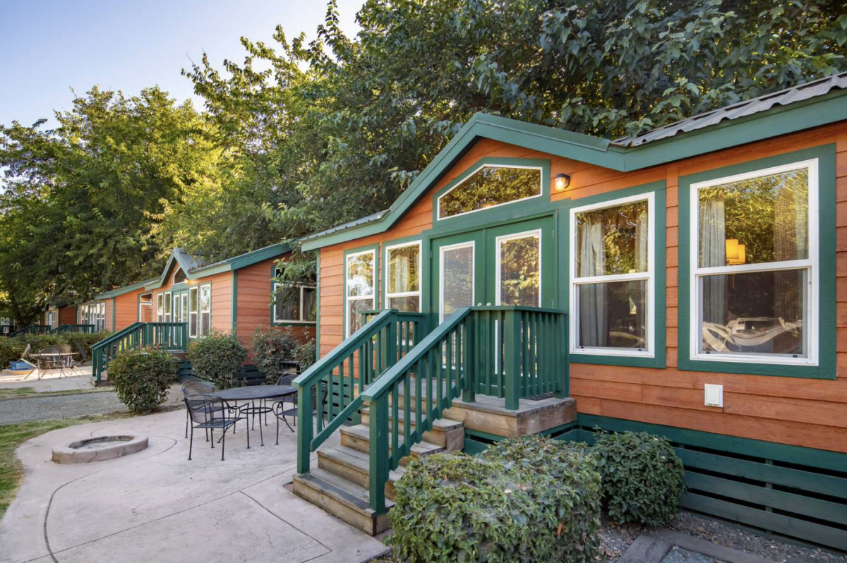 Glamping cabin in the woods at a camp-resort in Lodi, CA.