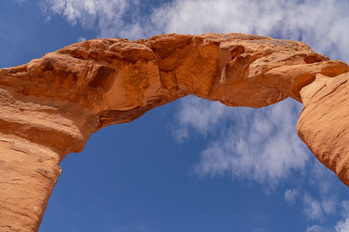 The underbelly of Delicate Arch in Arches National Park in Moab, Utah.