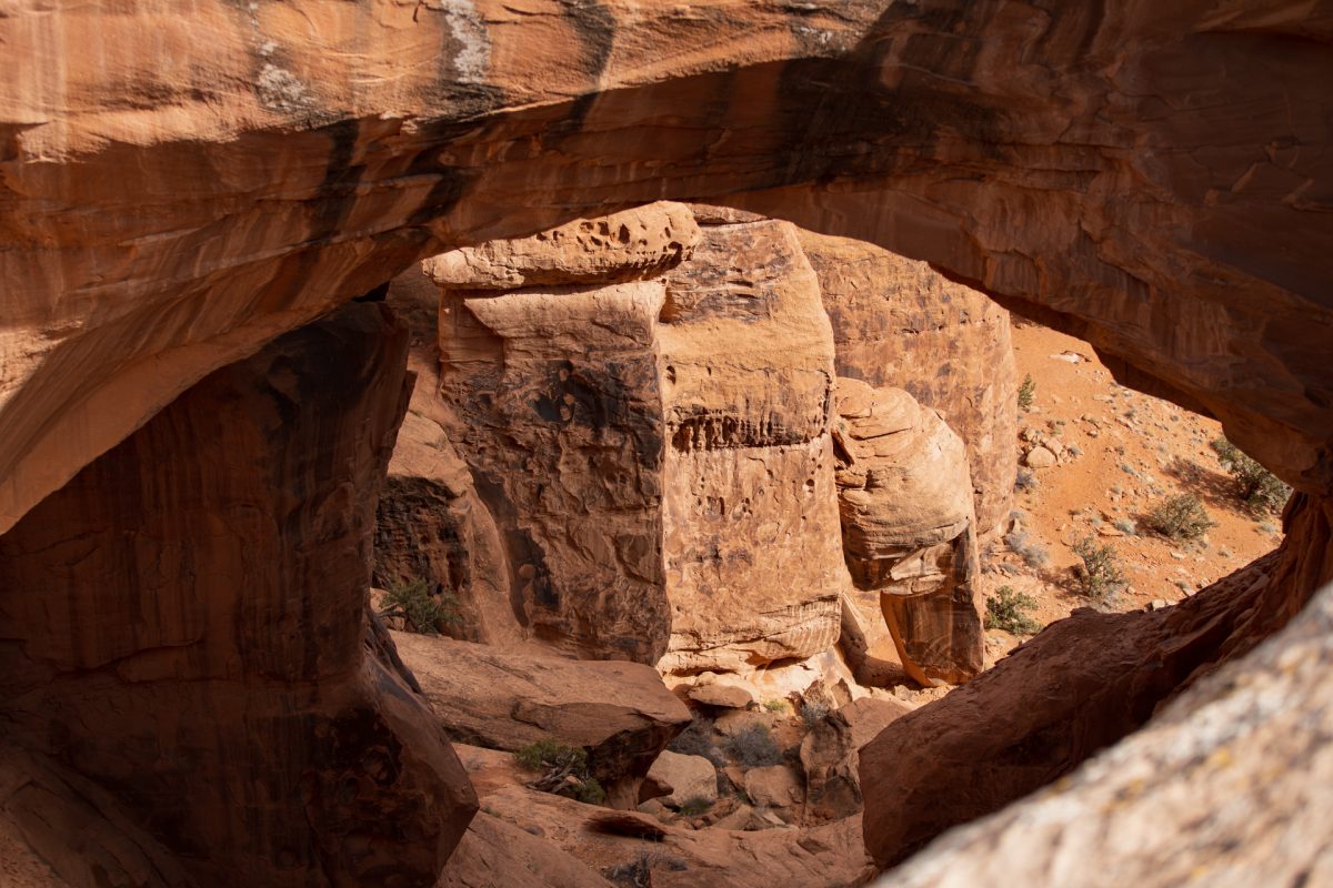 The underneath of the Gemini Bridges in Moab, Utah.