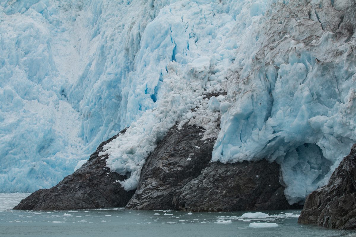 Blue glacier ice in Kenai Fjords National Park in Alaska.