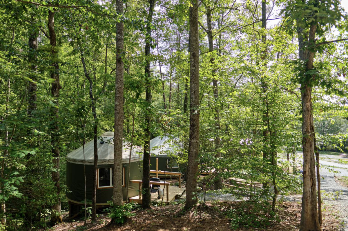 Glamping yurt in the woods at Emberglow Outdoor Resort