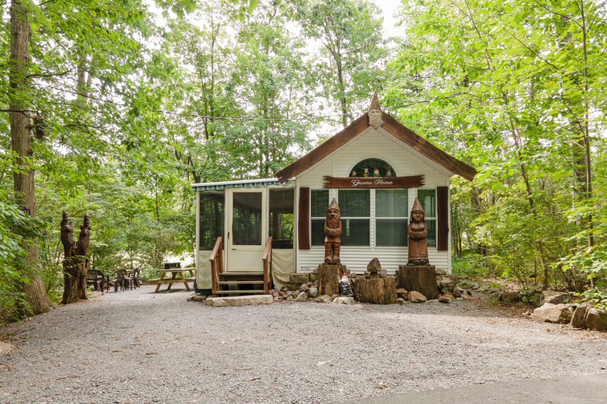 Gnome Home cabin in the woods at Lake in Wood RV Resort