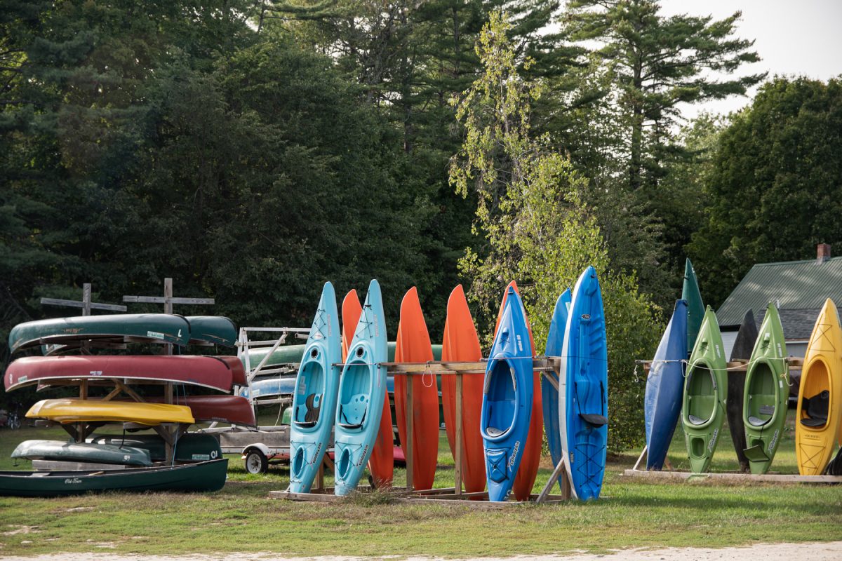 Different canoes and kayaks available to rent at the On The Saco Family Campground in Brownfield, Maine.