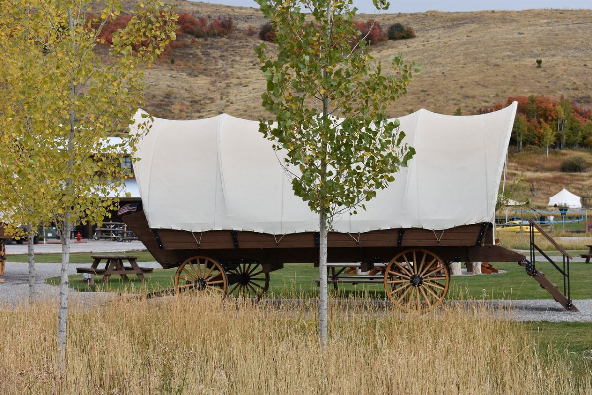 Glamping at River Run RV Resort in a covered wagon