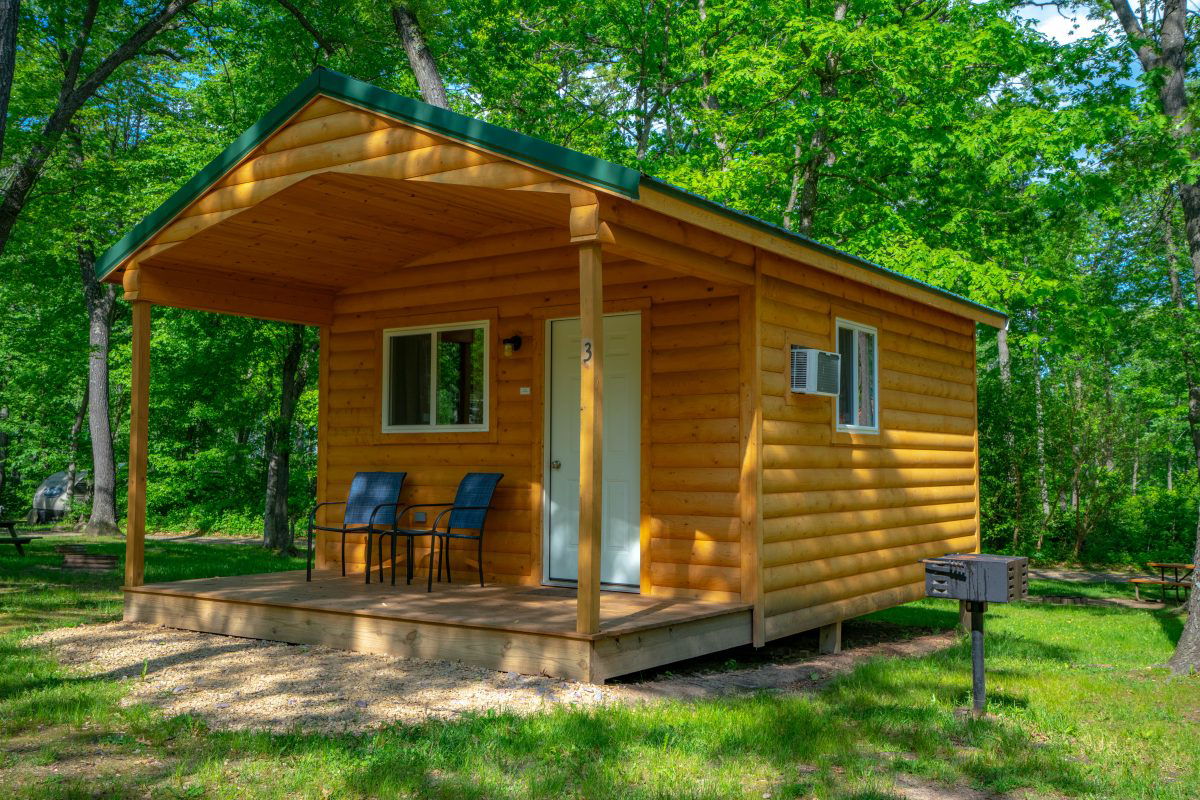 Cabin in the woods at Fox Hill RV Park & Campground. 