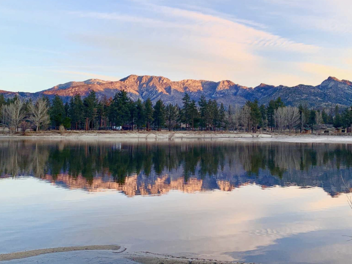 Lake with mountains in the background at the campground.