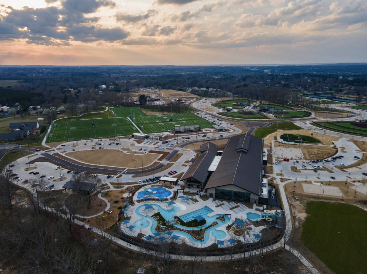 Ariel shot of Sand Mountain Park & Amphitheater in AL. 