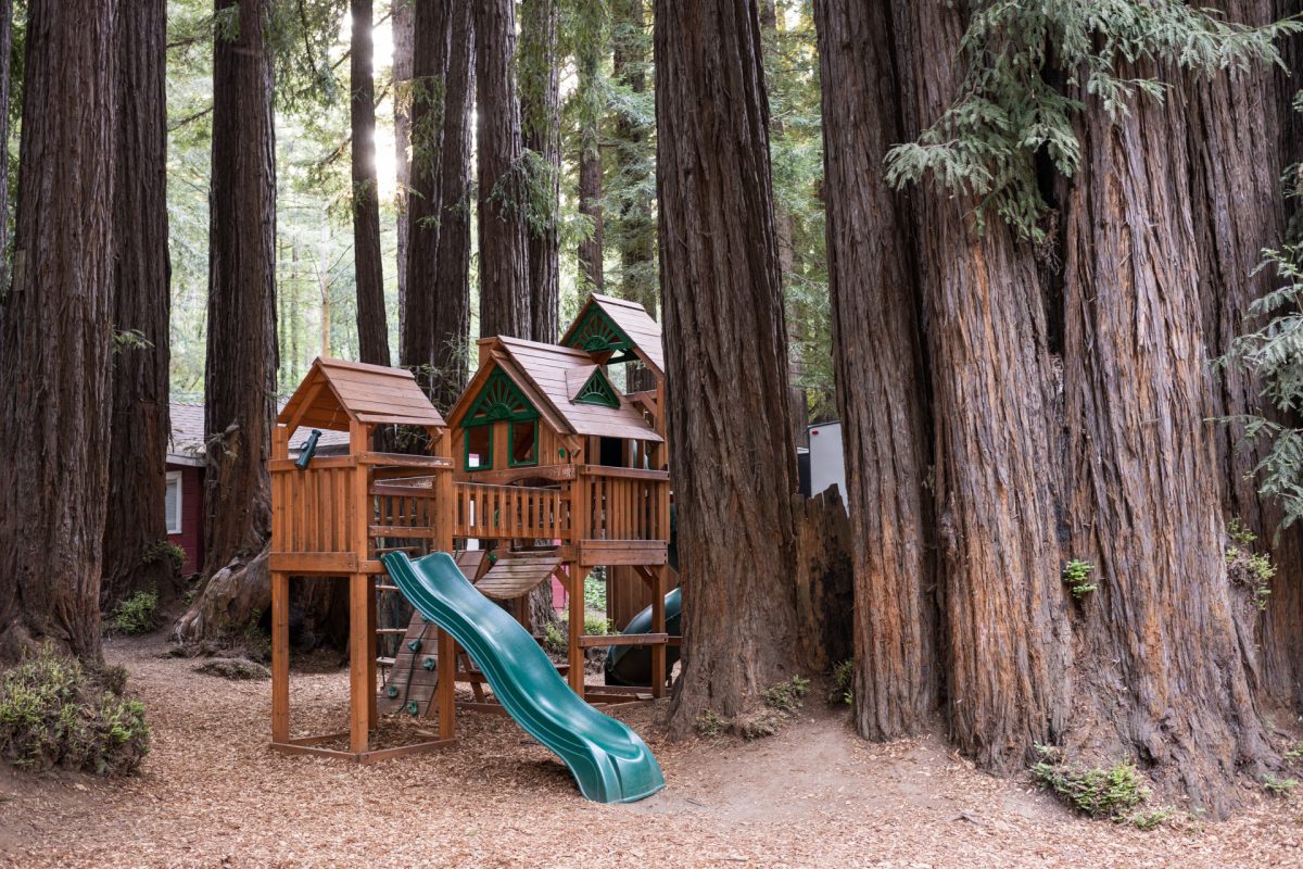 The playground at the Santa Cruz Redwoods RV Resort in Felton, California.