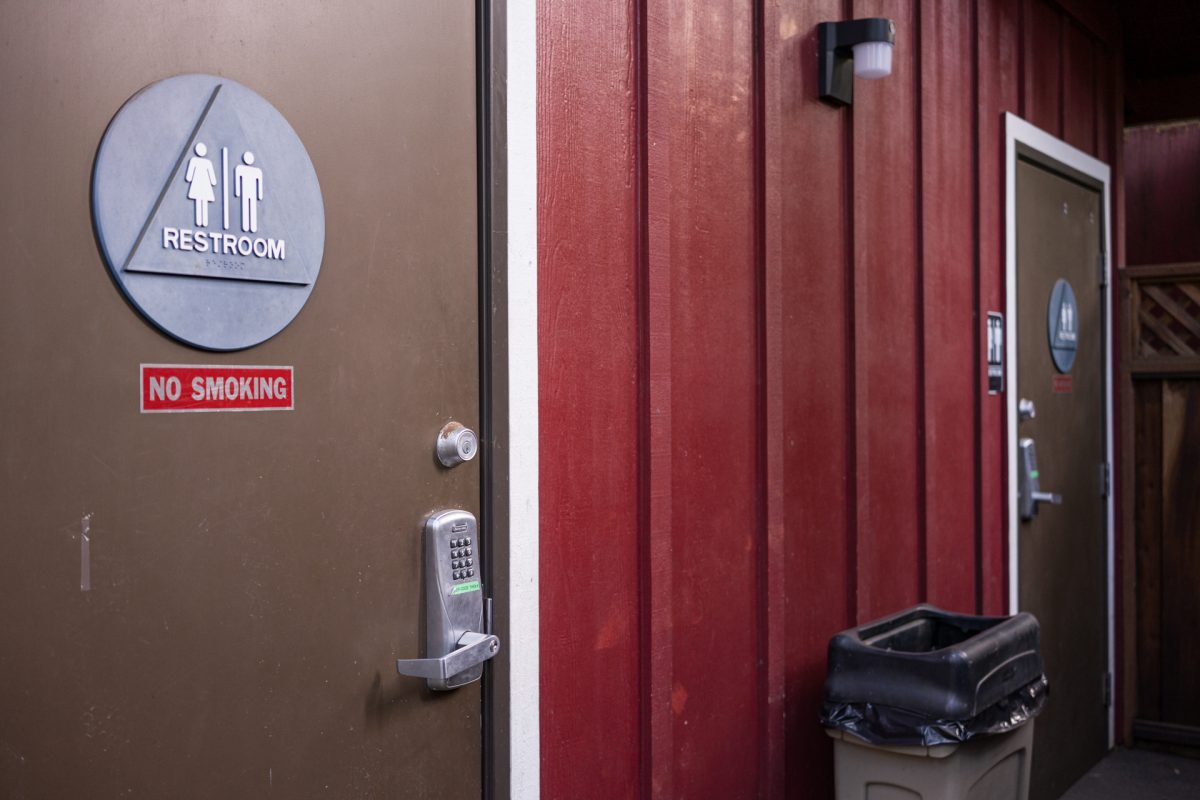 Restrooms in the tent area of the Santa Cruz Redwoods RV Resort in Felton, CA.