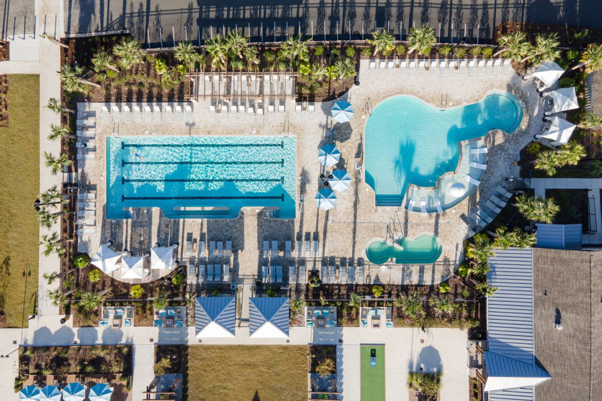 Two outdoor pools and a hot tub at Carolina Pines RV Resort near Myrtle Beach.