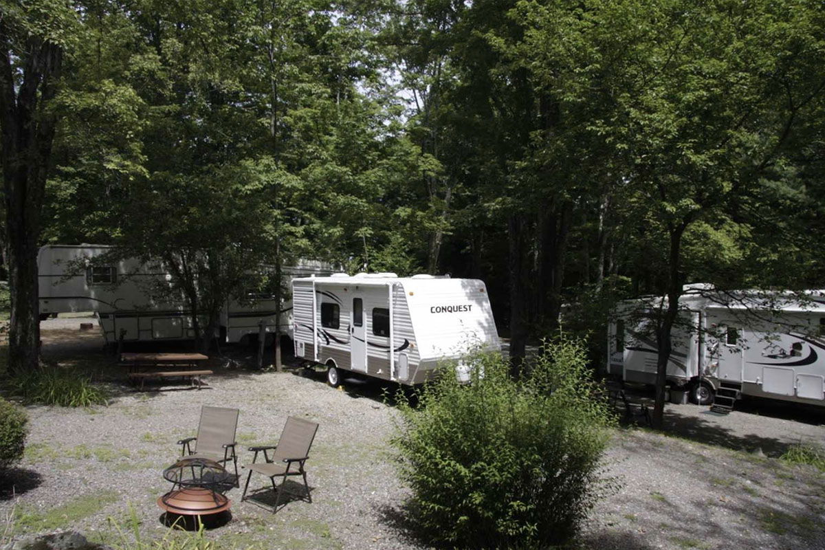 RV in wooded campground in New York