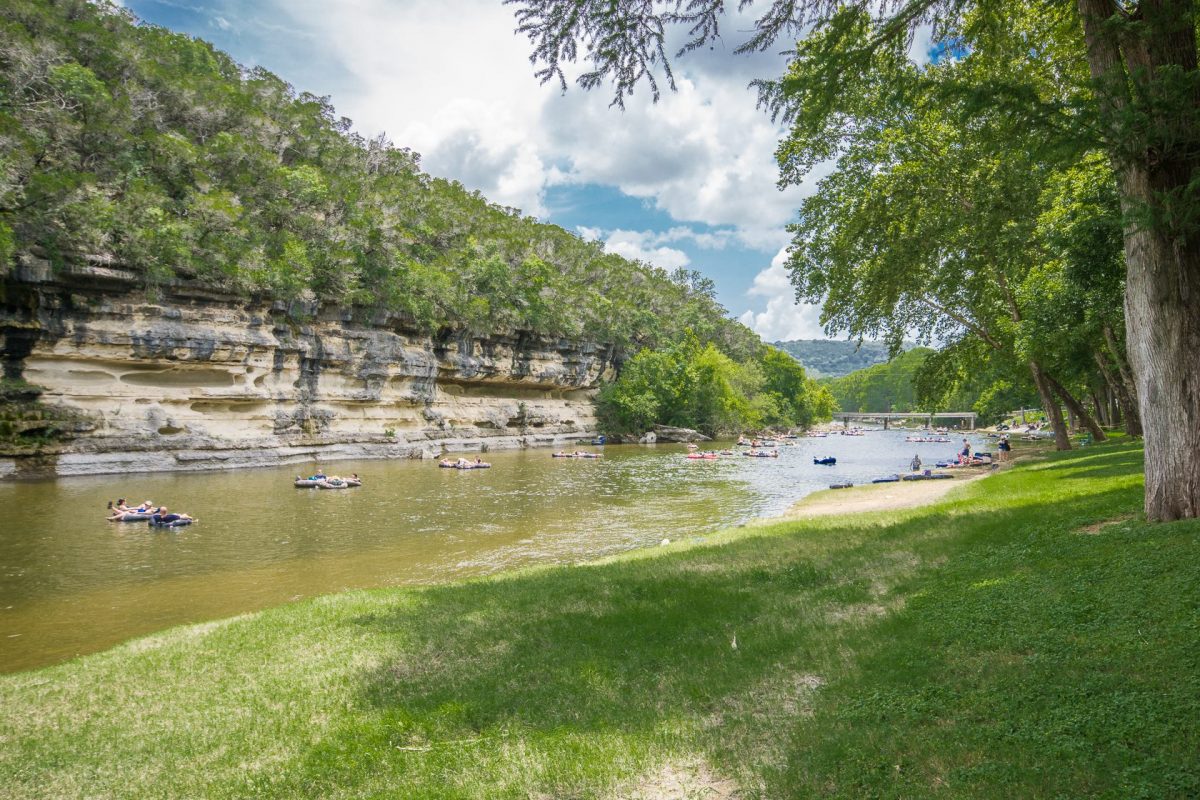 Tubers floating down the Rio Guadalupe at the Rio Guadalupe Resort in New Braunfels, Texas.