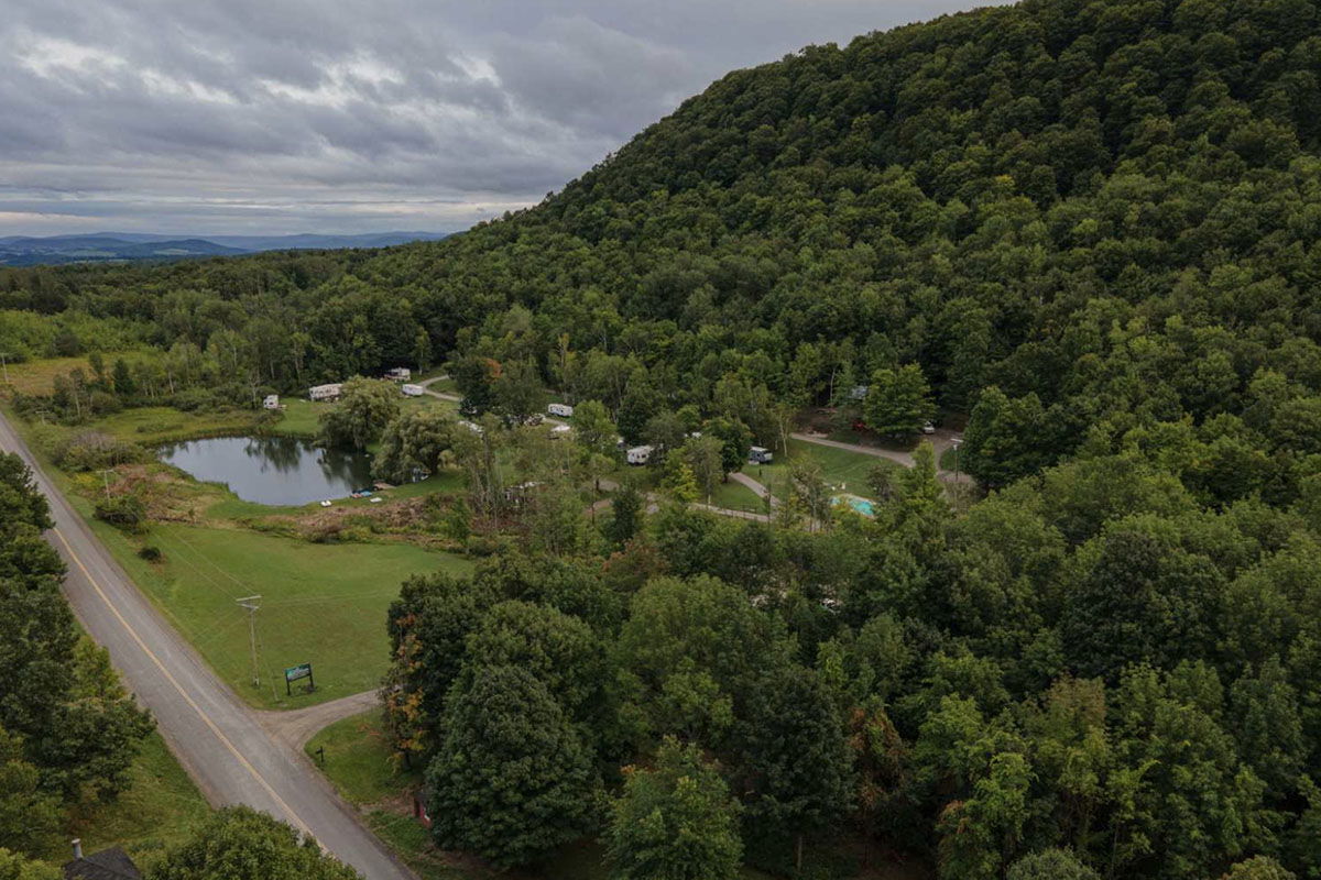 Drone shot of Swarty's Mohawk in Cherry Valley, New York