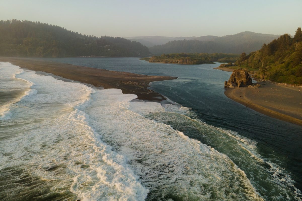 An aerial view of Klamath Beach along the Pacific Coast of California.