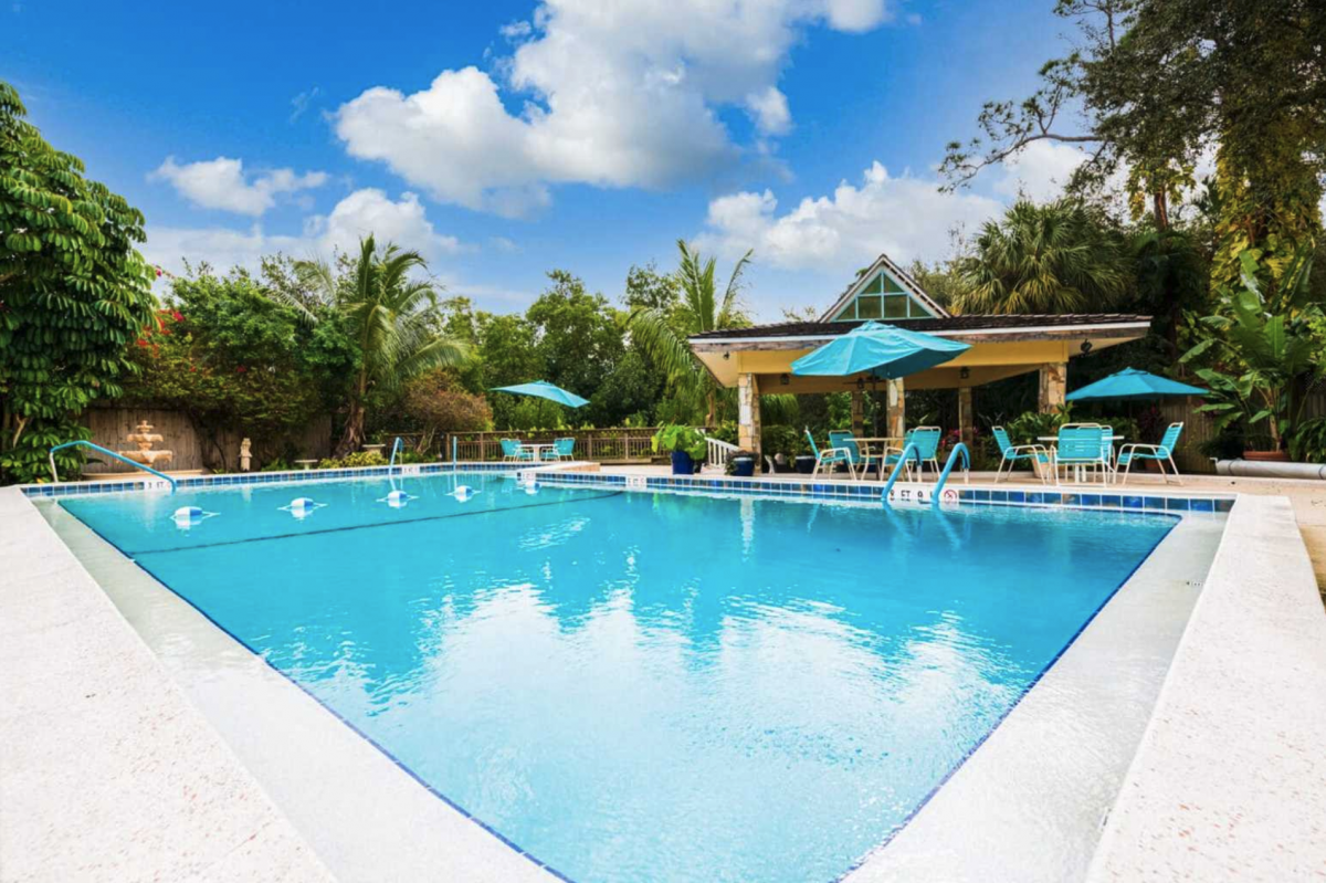 The pool area of Rock Creek RV Resort (55+) in Naples, Florida