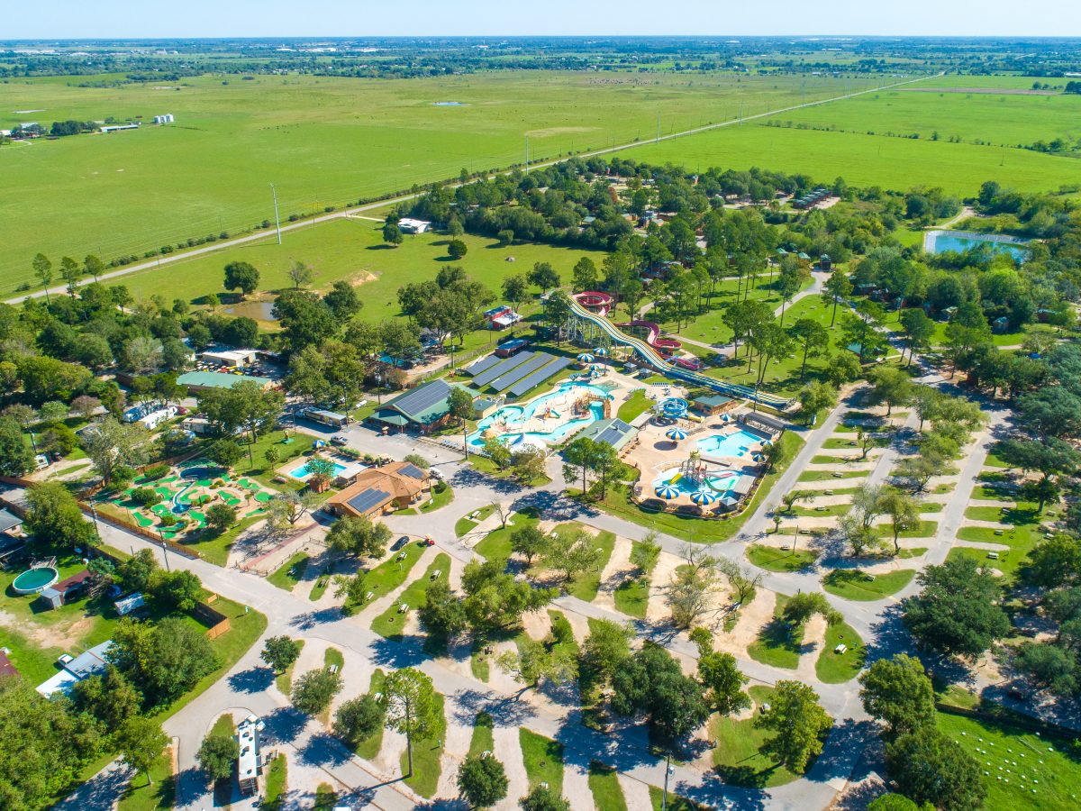 An aerial view of Yogi Bear's Jellystone Park™ Camp-Resort: Waller in Waller, Texas.