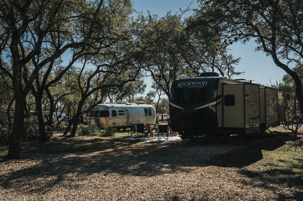 RV sites at Big Oaks RV Park in Cedar Park, Texas.