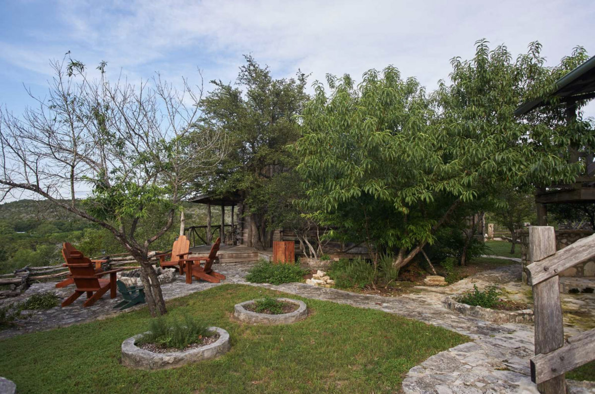 The fire pit at The Cabins at Camp Milagro in New Braunfels, Texas.