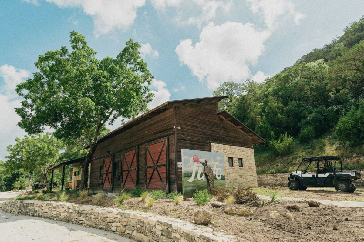 The club house and general store at Camp Fimfo in New Braunfels, Texas.