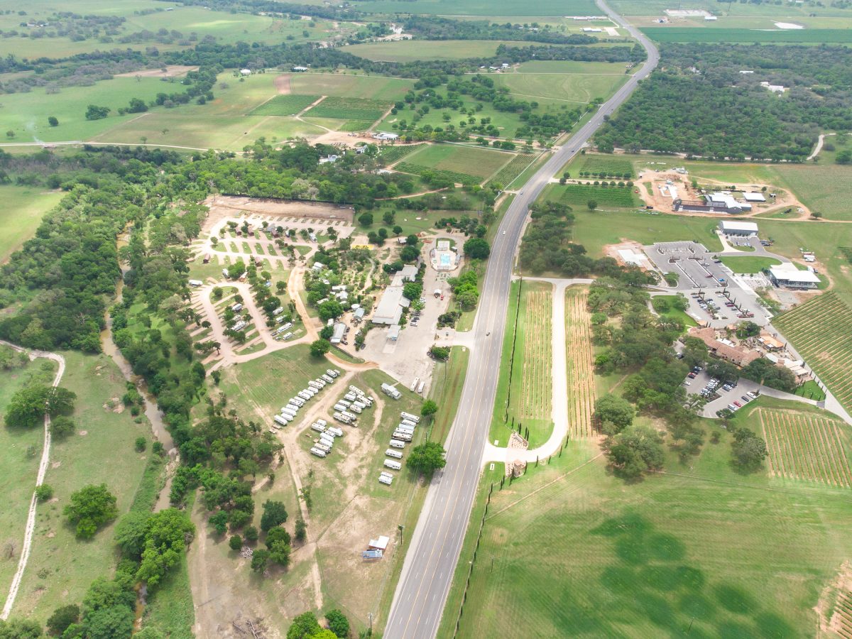 An aerial view of Yogi Bear's Jellystone Park™ Camp-Resort: Fredericksburg in Fredericksburg, Texas.