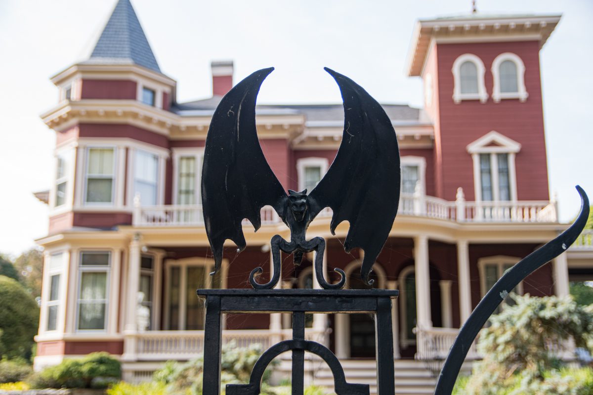 The wrought-iron bats that sit on top of Stephen King's fence that surrounds his house in Bangor, Maine.