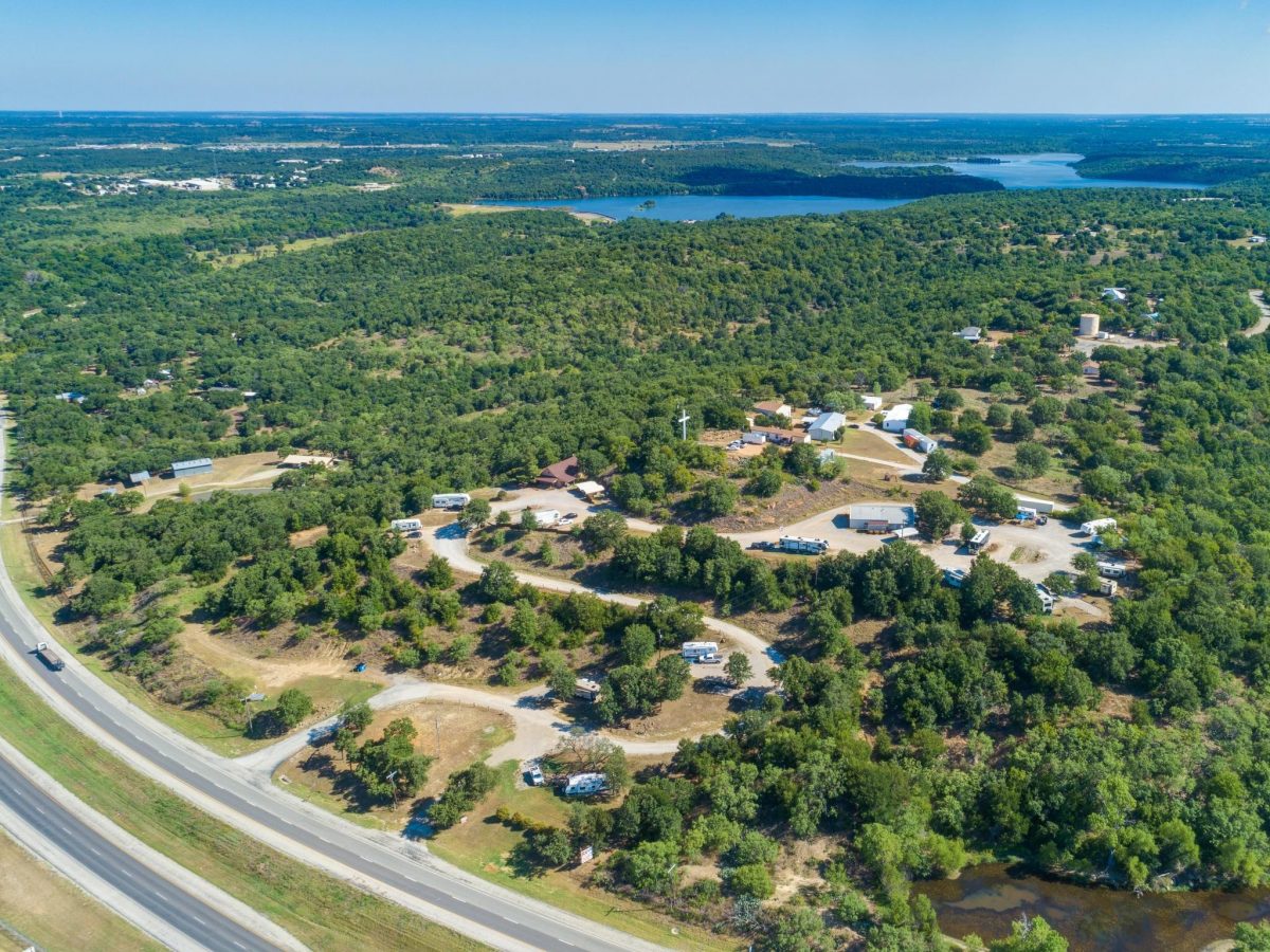 An aerial view of Eagle's Nest RV Park in Weatherford, Texas.