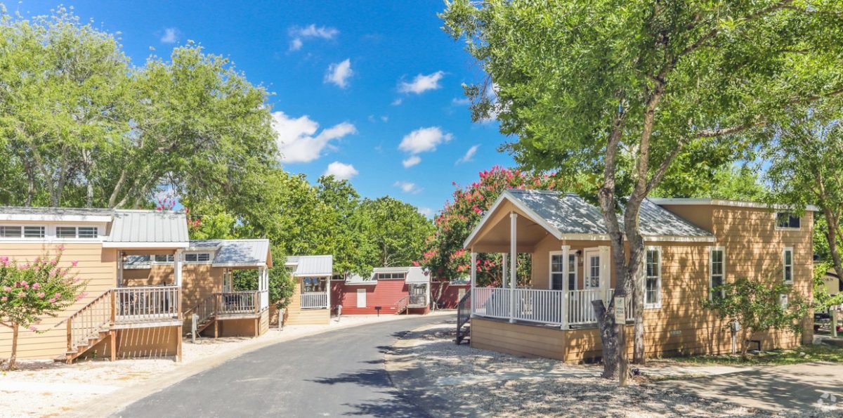 The cottages at Hill Country Cottage and RV Resort in New Braunfels, Texas.