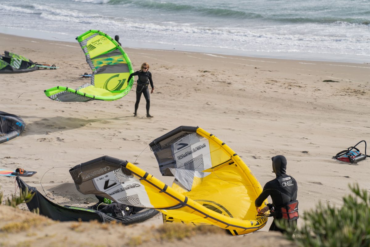 Kitesurfers at Big Basin State Park near Santa Cruz, California.