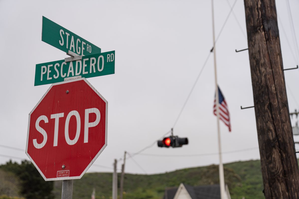 A road sign in Pescadero, California.