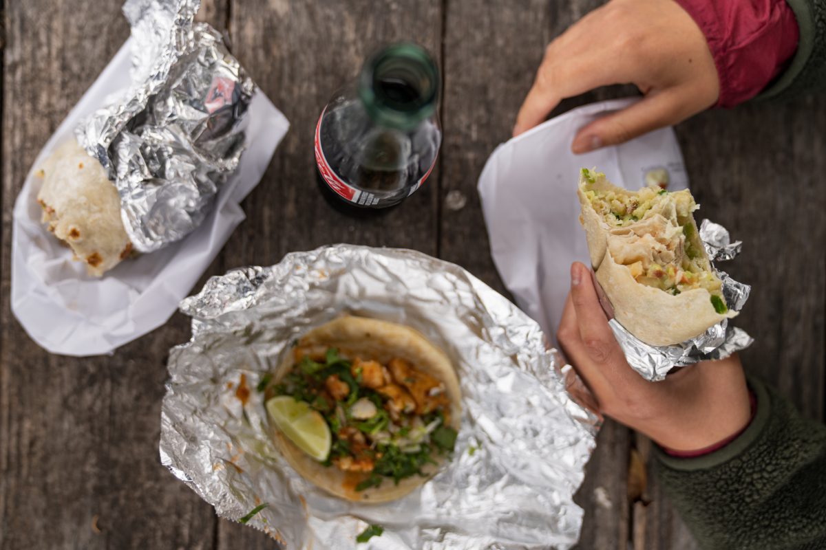 Burritos, tacos, and a Mexican coke from Mercado & Taqueria De Amigos in Pescadero, California.