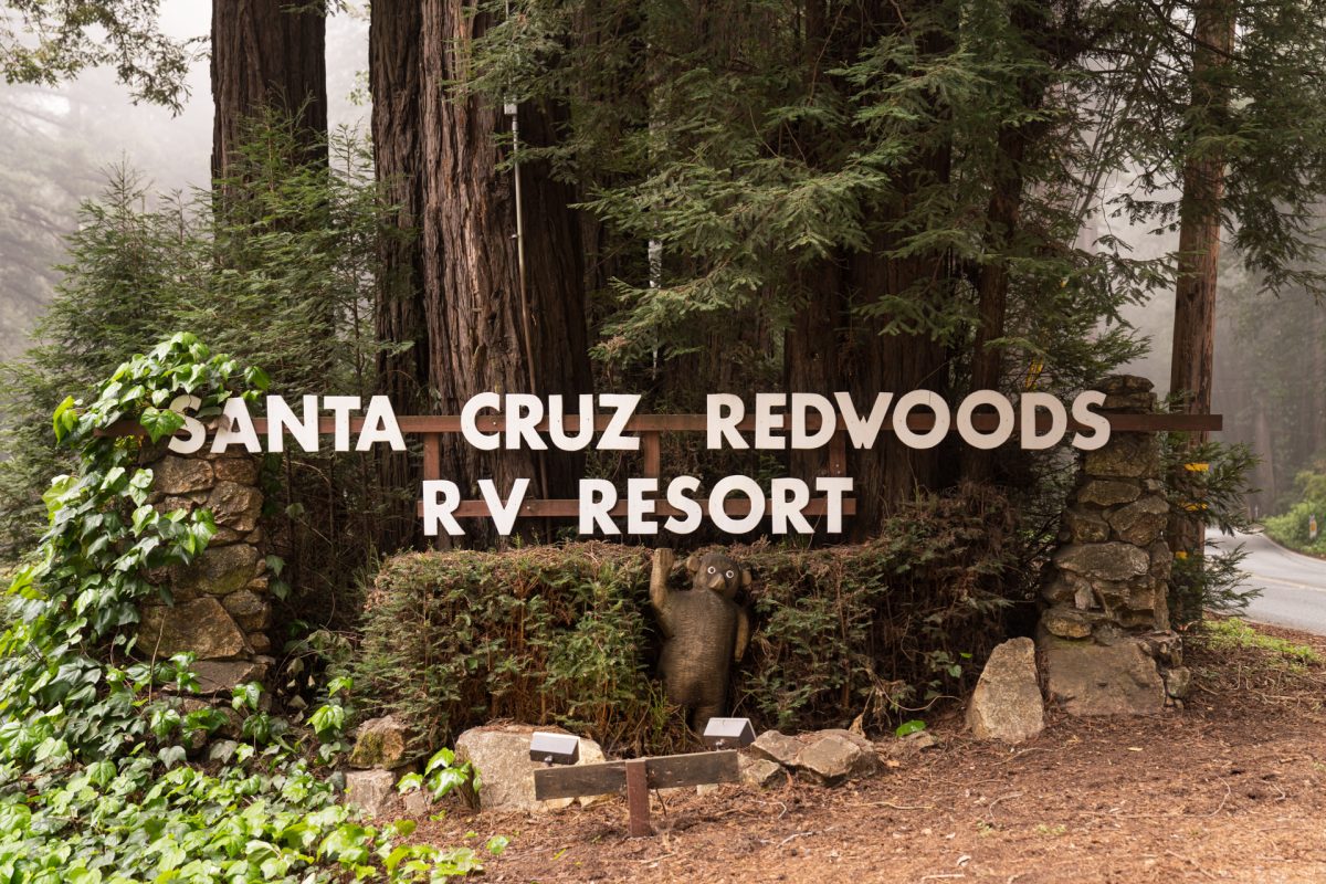 Santa Cruz Redwoods RV Resort entrance in Felton, California.