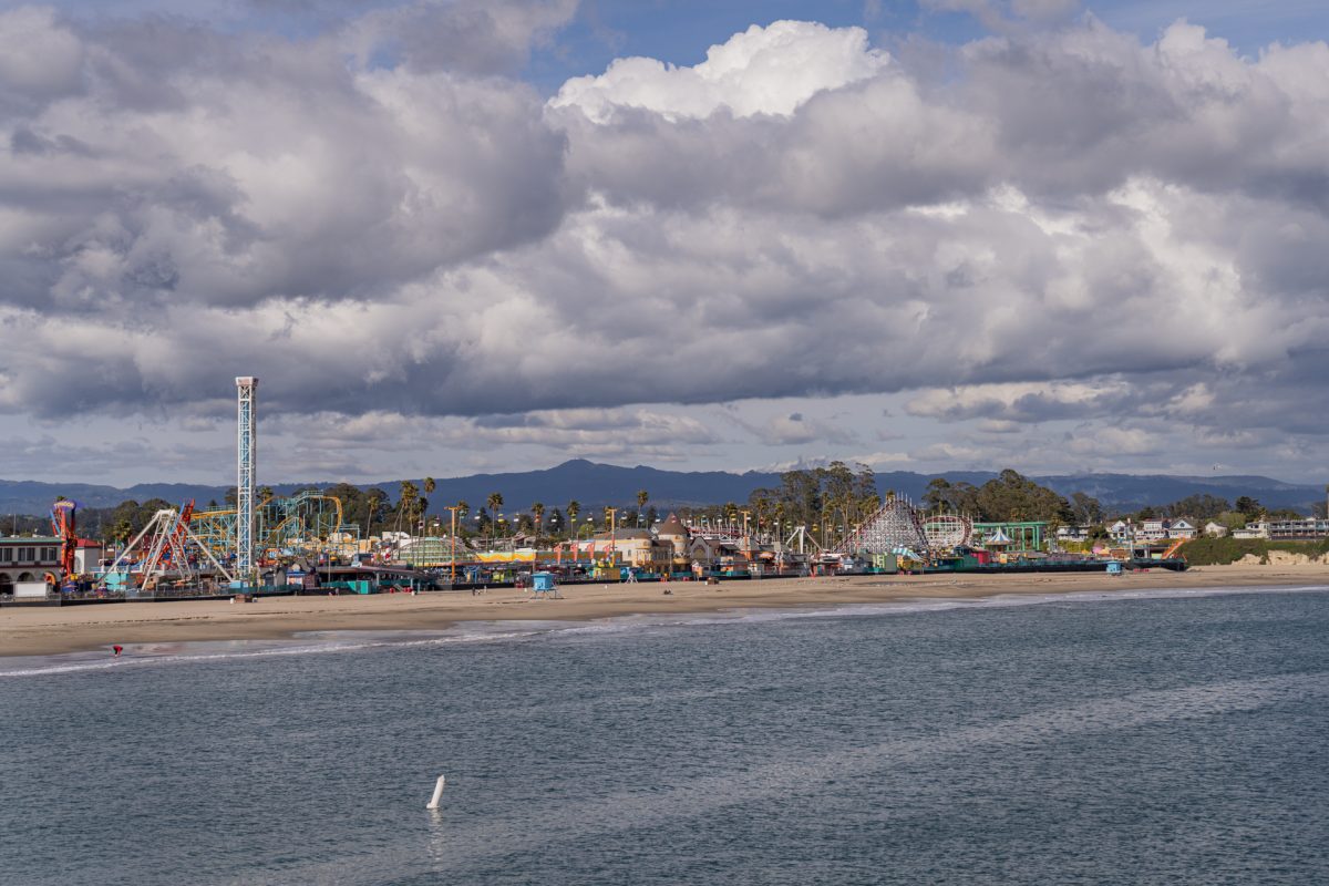 Santa Cruz Beach Boardwalk as seen from the Santa Cruz Wharf in Santa Cruz, California.