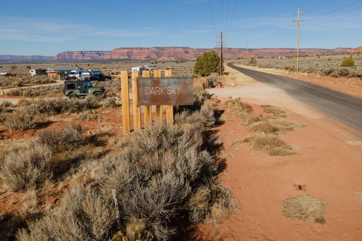 The entrance to Dark Sky RV Campground located in Kanab, Utah. Dark Sky RV Campground is one of the best places to stay in Southern Utah.