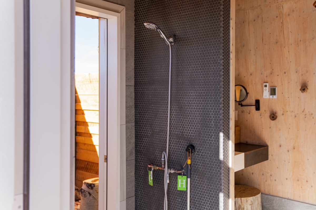 The shower area within one of two bathrooms at Dark Sky RV Campground in Kanab, Utah. Dark Sky RV Campground is the best campground in Kanab, Utah.