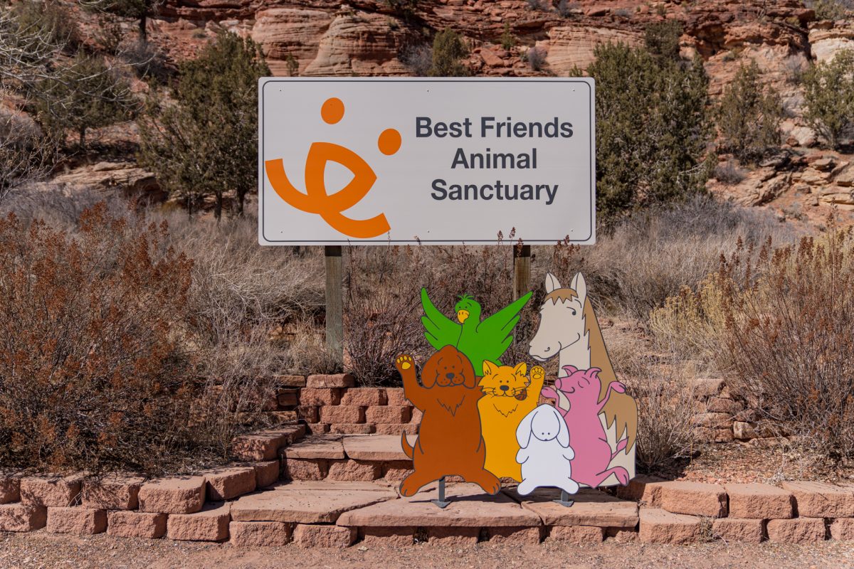 The welcome sign at Best Friends Animal Sanctuary located in Kanab, Utah.