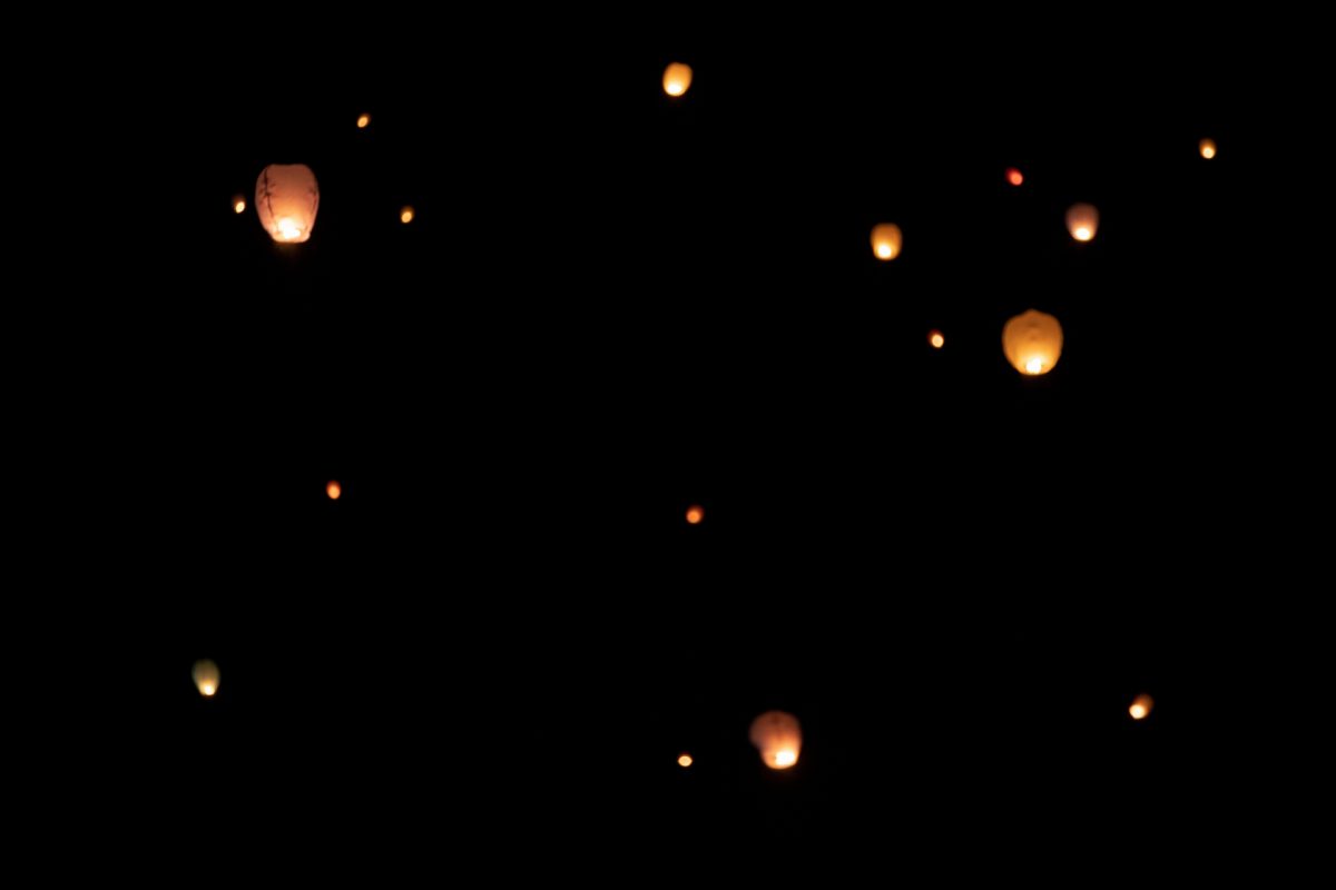 Lanterns in the sky during the Balloons and Tunes Roundup that takes place every year in Kanab, Utah.