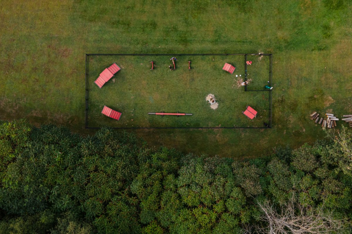 A birds-eye view of a dog park at Yogi Bear's Jellystone Park Camp-Resort: Glen Ellis in New Hampshire.