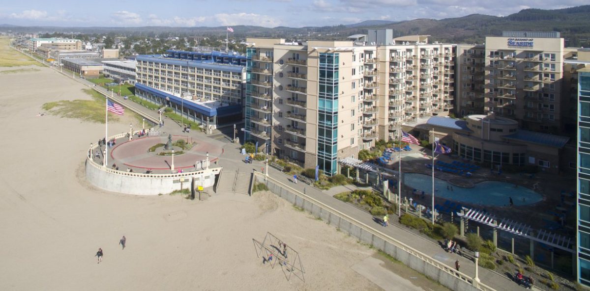 An aerial view of the Seaside Prom in Northern Oregon.