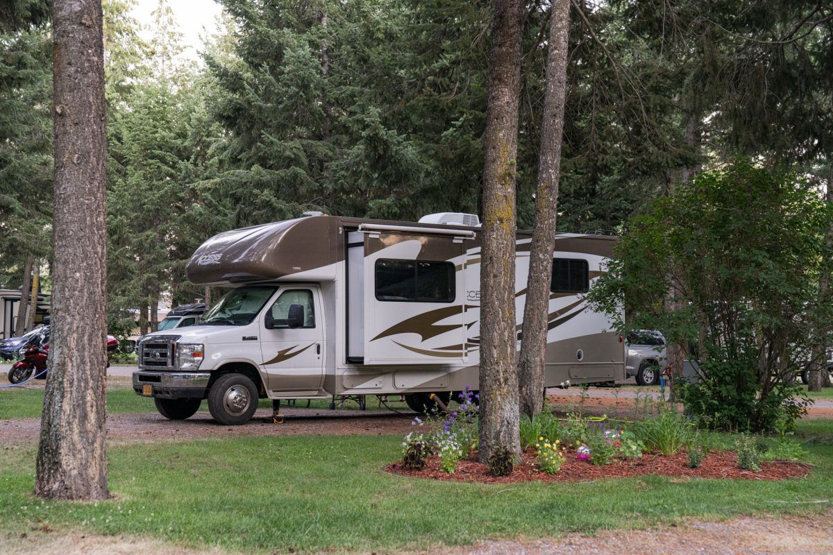 RV parked at Jim & Mary’s RV Park in Missoula, MT