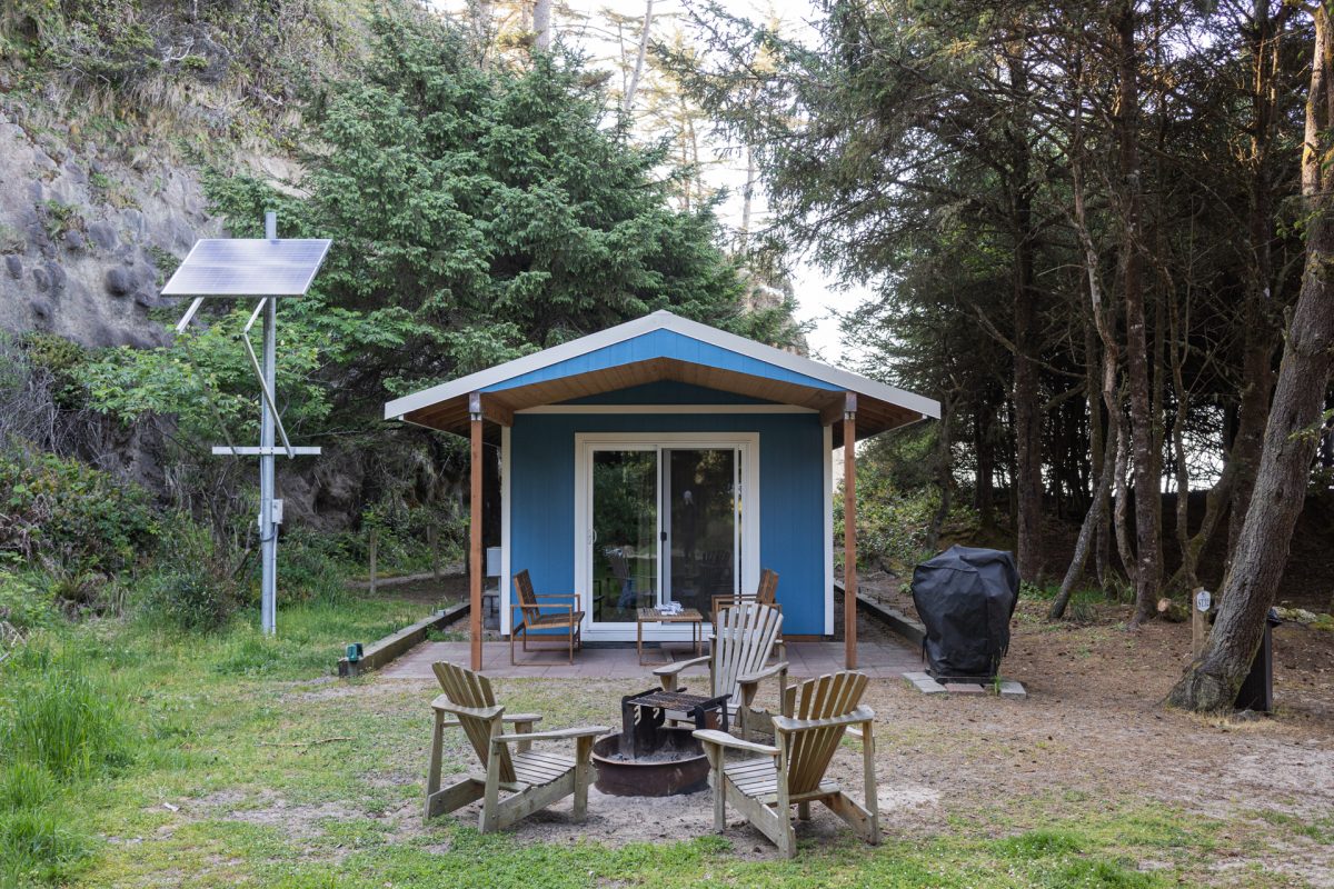 A sea shanty available to rent at Oceanside RV Resort and Campground in Coos Bay, Oregon.