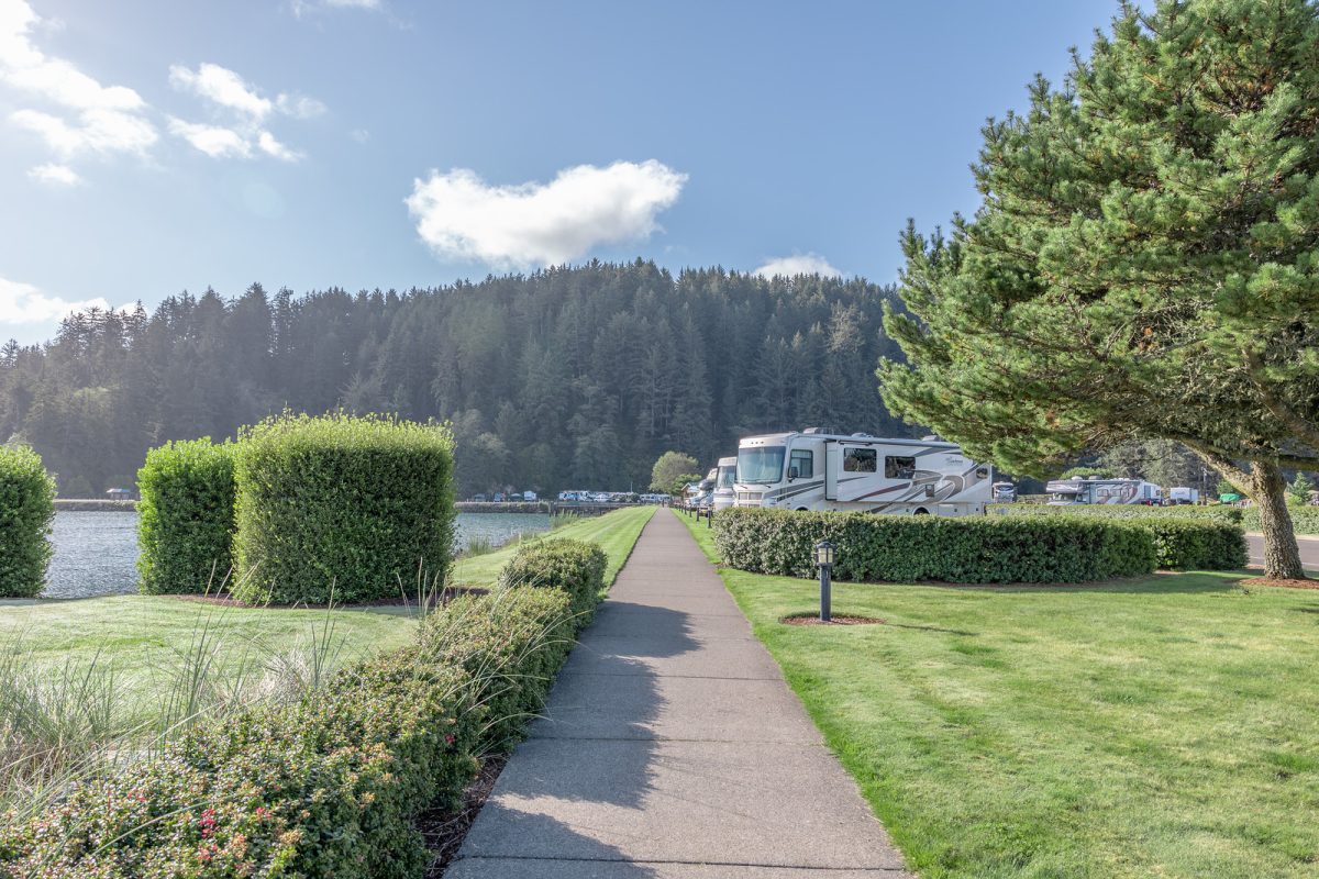 A paved walkway at Winchester Bay RV Resort located in Winchester Bay, Oregon.