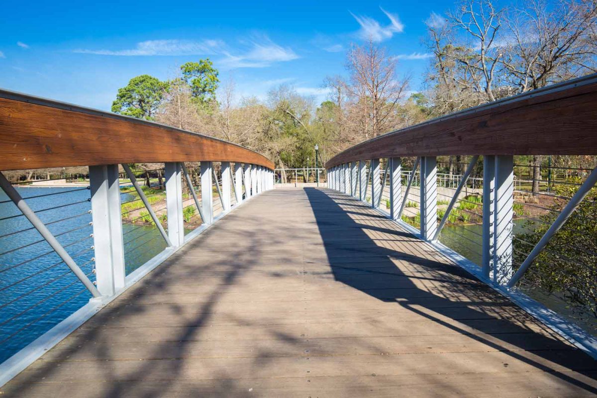 A pedestrian bridge at Hermann Park in Houston, Texas. 